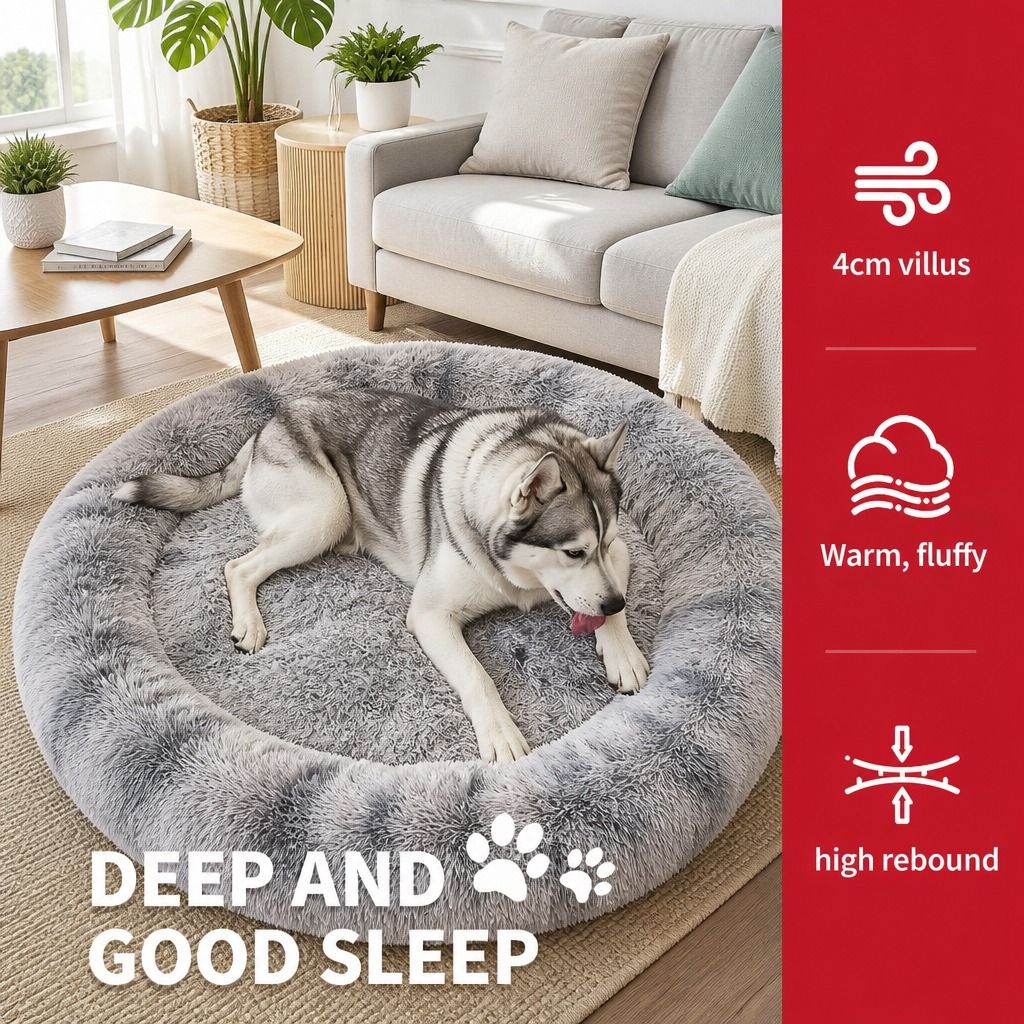 Pet Bed Dog Cat Large Beds Calming Warm Soft Cushion Mattress Plush Comfy 90cm