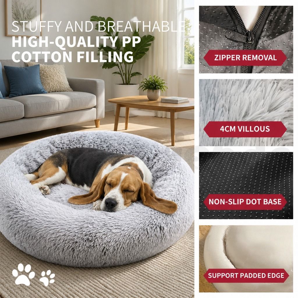 Pet Bed Dog Cat Large Beds Calming Warm Soft Cushion Mattress Plush Comfy 90cm