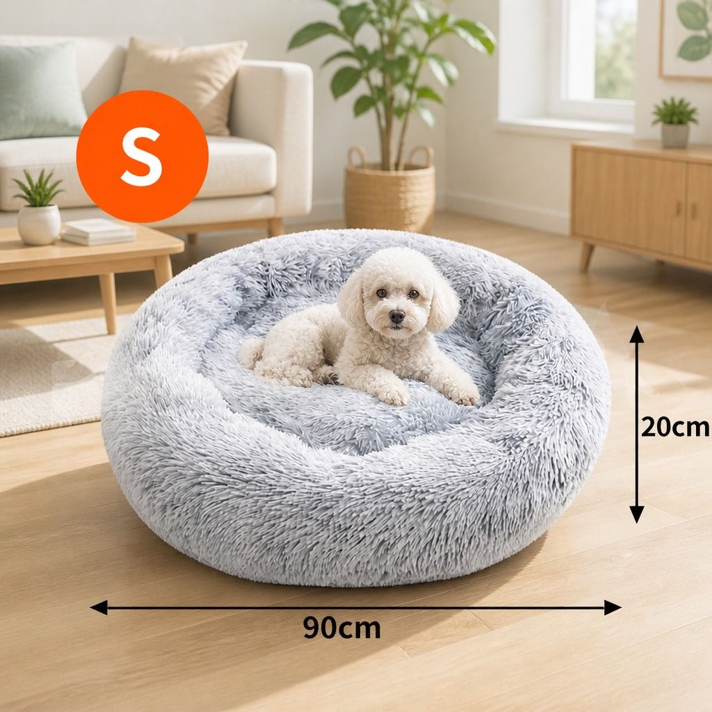 Dog Cat Pet Calming Bed Warm Soft Plush Round Nest Comfy Sleeping Washable Zip