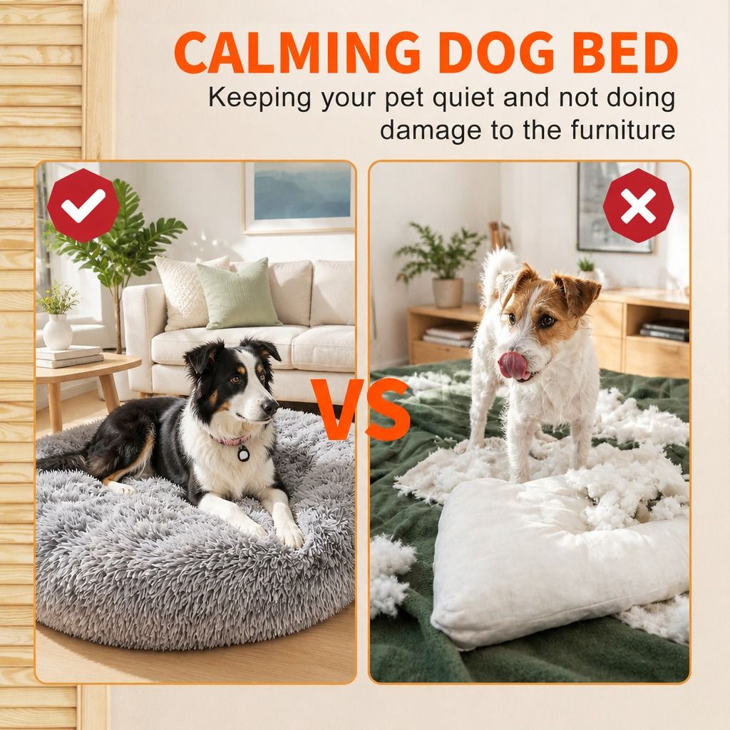Dog Cat Pet Calming Bed Warm Soft Plush Round Nest Comfy Sleeping Washable Zip