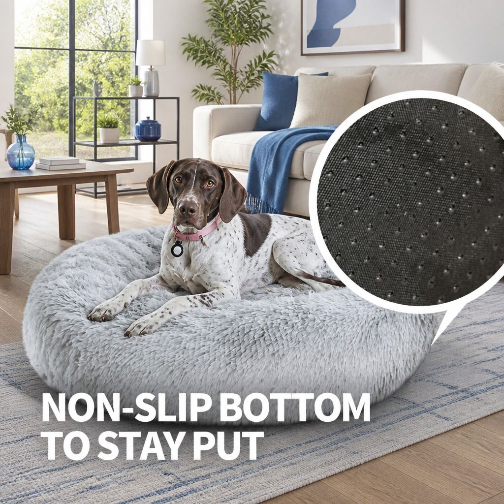 Dog Cat Pet Calming Bed Warm Soft Plush Round Nest Comfy Sleeping Washable Zip