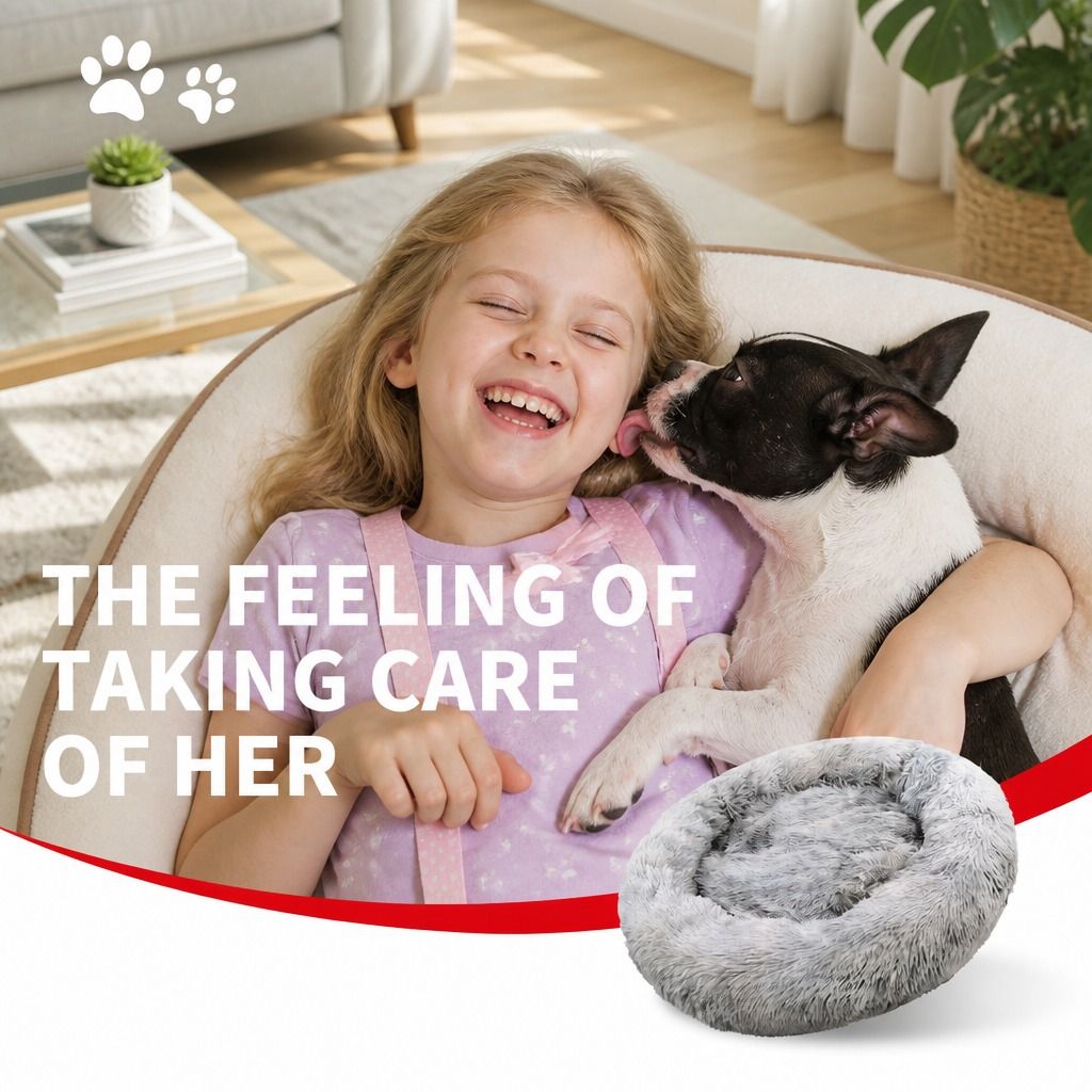 Dog Cat Pet Calming Bed Warm Soft Plush Round Nest Comfy Sleeping Washable Zip
