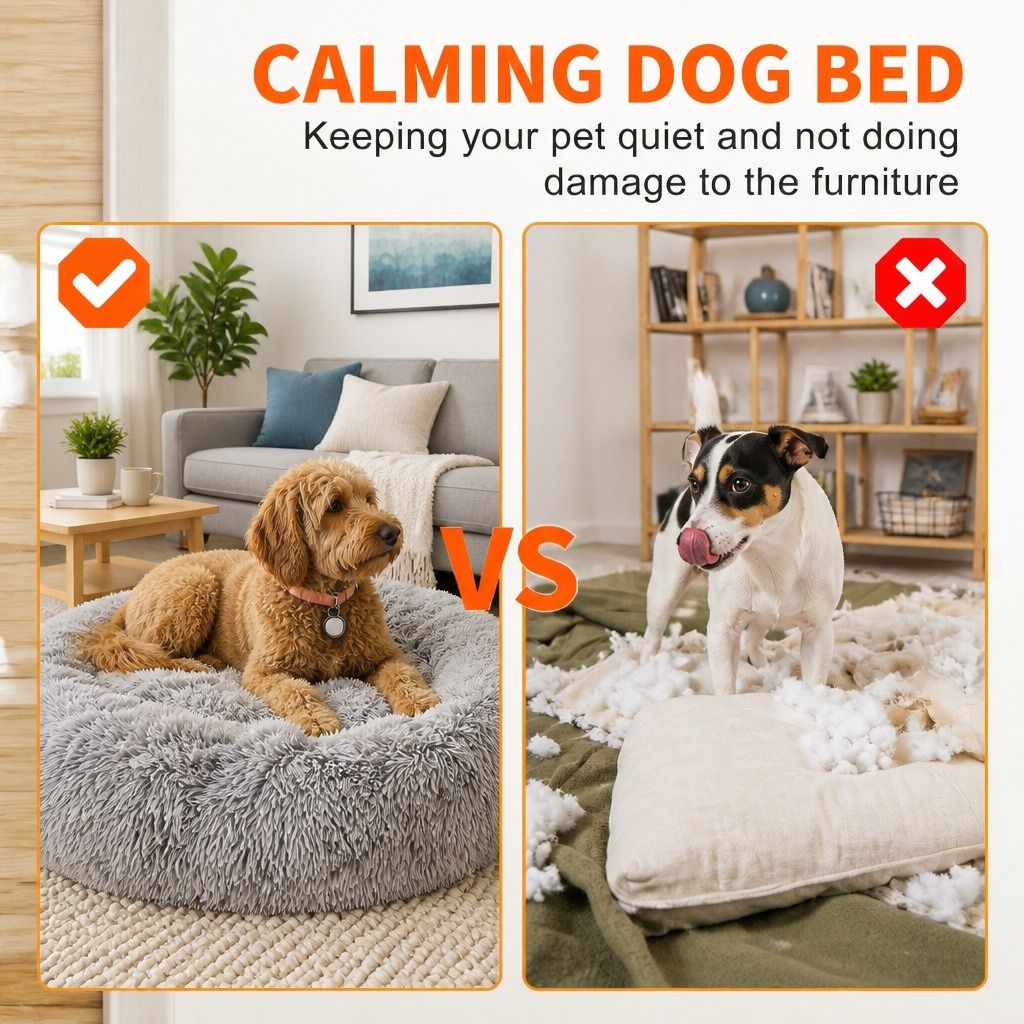 Dog Cat Pet Calming Bed Washable ZIPPER Cover Warm Soft Plush Round Sleeping 120cm