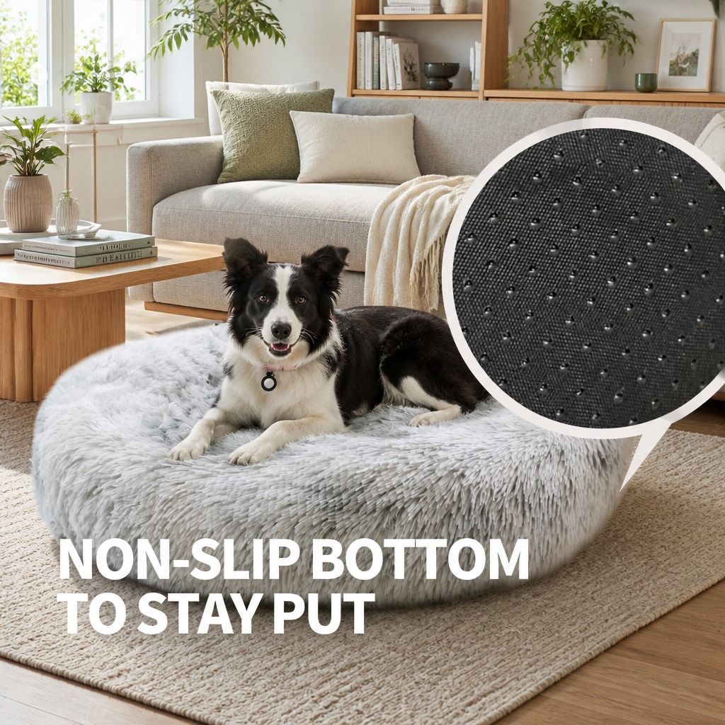 Dog Cat Pet Calming Bed Washable ZIPPER Cover Warm Soft Plush Round Sleeping 120cm