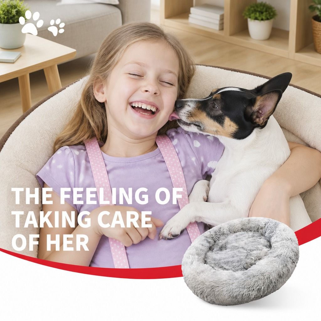 Dog Cat Pet Calming Bed Washable ZIPPER Cover Warm Soft Plush Round Sleeping 120cm