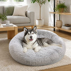 Dog Cat Pet Calming Bed Washable ZIPPER Cover Warm Soft Plush Round Sleeping 120cm