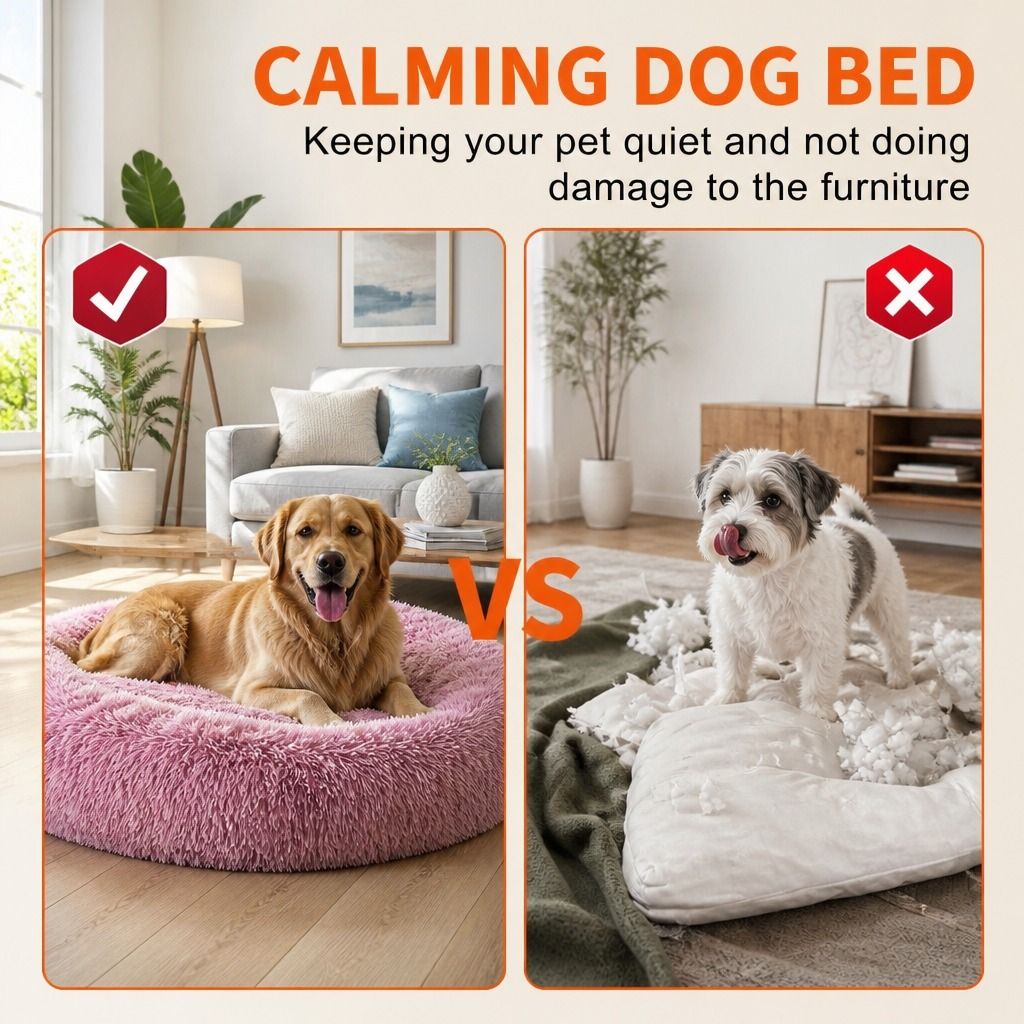 Cat Dog Pet Calming Bed Warm Soft Plush Round Nest Comfy Sleeping Kennel Cave AU