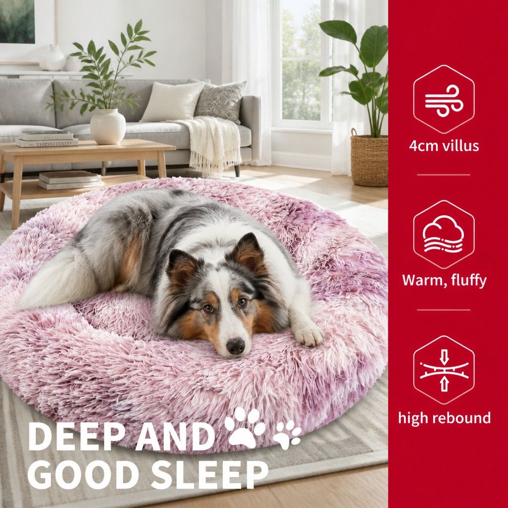Cat Dog Pet Calming Bed Warm Soft Plush Round Nest Comfy Sleeping Kennel Cave AU