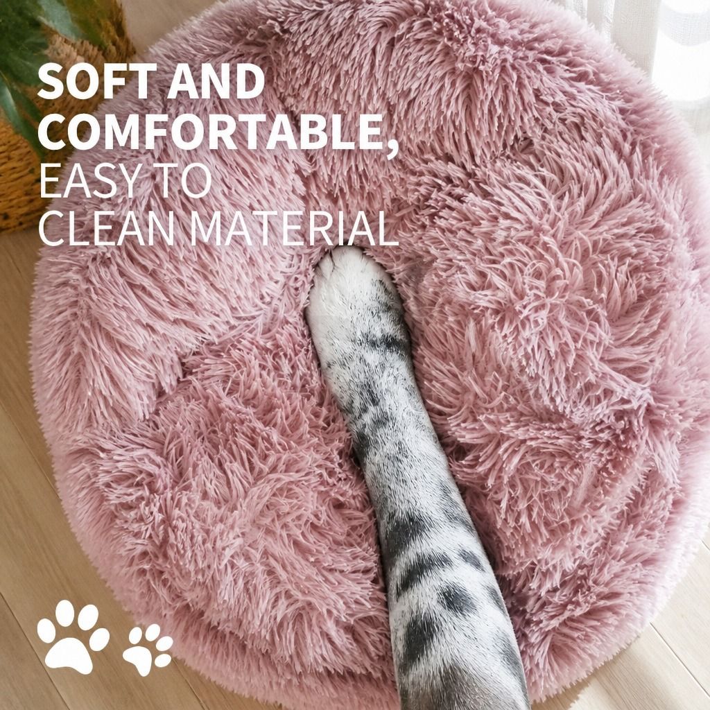 Cat Dog Pet Calming Bed Warm Soft Plush Round Nest Comfy Sleeping Kennel Cave AU