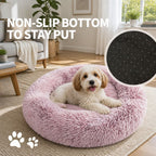 Cat Dog Pet Calming Bed Warm Soft Plush Round Nest Comfy Sleeping Kennel Cave AU