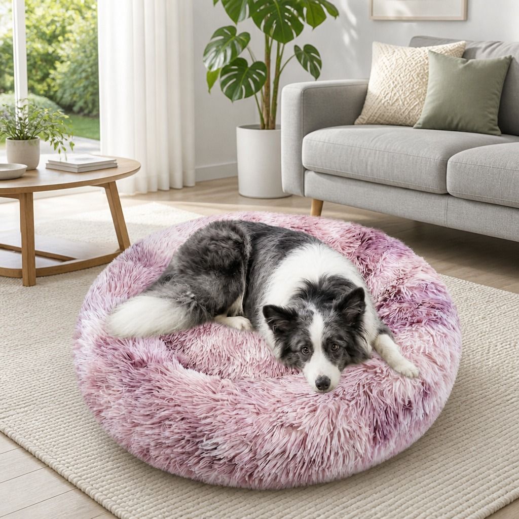 Cat Dog Pet Calming Bed Warm Soft Plush Round Nest Comfy Sleeping Kennel Cave AU