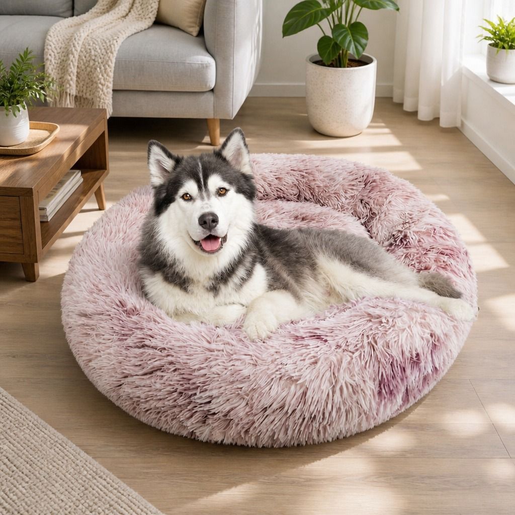 Cat Dog Pet Calming Bed Warm Soft Plush Round Nest Comfy Sleeping Kennel Cave AU