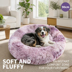 Dog Cat Pet Calming Bed Warm Soft Plush Round Nest Comfy Sleeping Kennel Cave 90