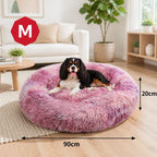 Dog Cat Pet Calming Bed Warm Soft Plush Round Nest Comfy Sleeping Kennel Cave 90