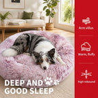 Dog Cat Pet Calming Bed Warm Soft Plush Round Nest Comfy Sleeping Kennel Cave 90