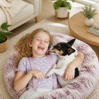 Dog Cat Pet Calming Bed Warm Soft Plush Round Nest Comfy Sleeping Kennel Cave 90