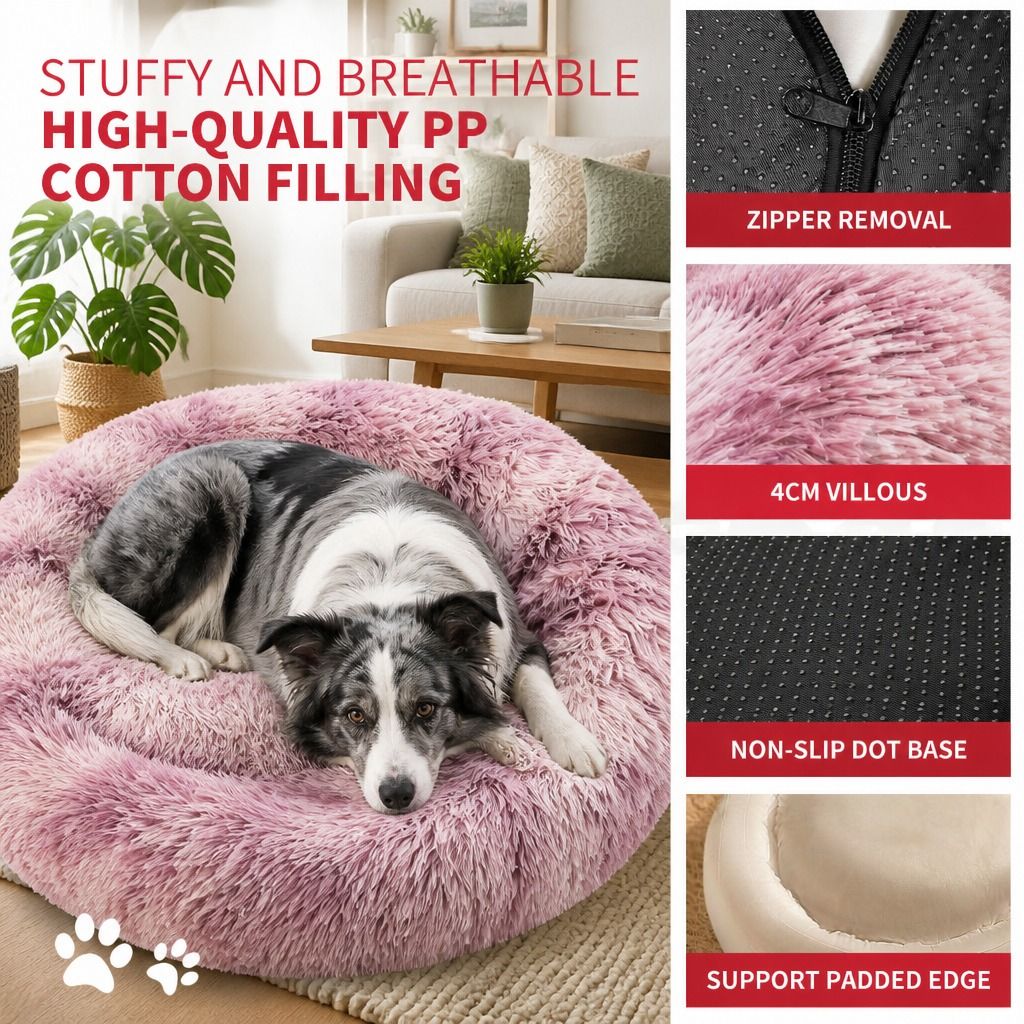 Dog Pet Cat Calming Bed Beds Large Mat Comfy Puppy Fluffy Donut Cushion Plush 70