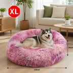 Dog Cat Pet Calming Bed Warm Soft Plush Round Nest Comfy Sleeping Cave MEL 120cm
