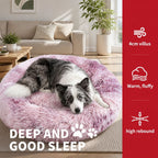 Dog Cat Pet Calming Bed Warm Soft Plush Round Nest Comfy Sleeping Cave MEL 120cm