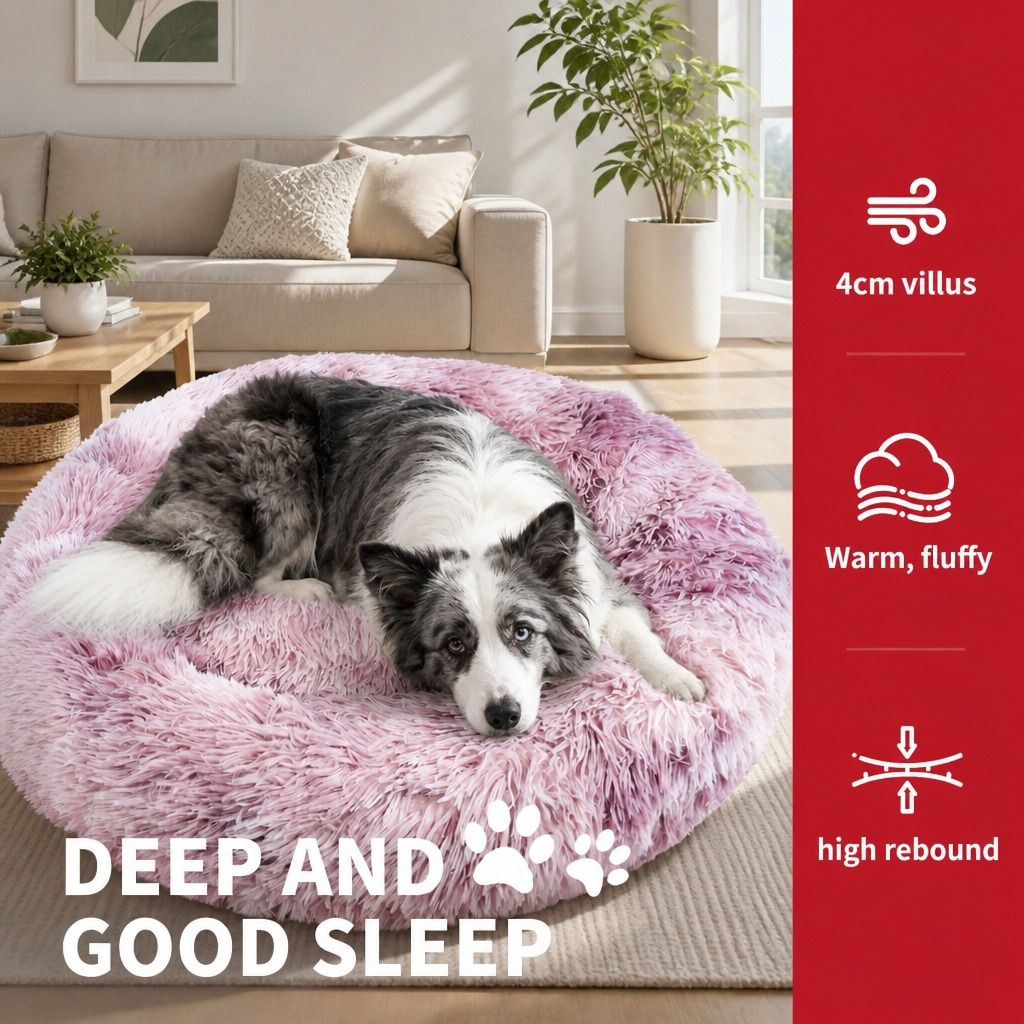 Dog Cat Pet Calming Bed Warm Soft Plush Round Nest Comfy Sleeping Cave MEL 120cm