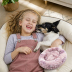 Dog Cat Pet Calming Bed Warm Soft Plush Round Nest Comfy Sleeping Cave MEL 120cm