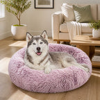 Dog Cat Pet Calming Bed Warm Soft Plush Round Nest Comfy Sleeping Cave MEL 120cm