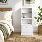 HYGGO Bedside Table Drawer Nightstand Bedroom Cabinet Warm White 3-Shelf Storage Unit