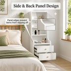 HYGGO White Nightstand Bedside Table with Drawers Minimalist Tall Bookshelf Cabinet