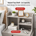 HYGGO Bedside Table Drawer Nightstand Light Gray Wood Grain White Fronts Curved Design