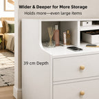 HYGGO White Nightstand Bedside Table Wooden Drawers Storage Sections Curved Sides