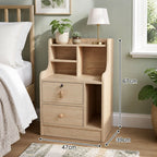 HYGGO Light Wood Bedside Table Drawer Nightstand Open Shelf Storage Tray Nordic 70cm