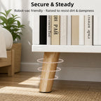 Warm White Bedside Table Nightstand Wooden Legs Two Drawers Open Storage