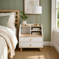 HYGGO Two-Tone Bedside Table Nightstand Drawer Storage Wooden Legs White Wood Design