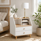 HYGGO Two-Tone Bedside Table Nightstand Drawer Storage Wooden Legs White Wood Design