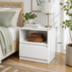 HYGGO Bedside Table Drawer Nightstand Warm White Open Storage Compact 47cm Modern