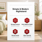 HYGGO Bedside Table Drawer Nightstand Warm White Open Storage Compact 47cm Modern