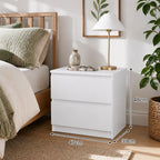 HYGGO Bedside Table Drawer Nightstand Warm White Double Drawer Finger Pull Modern
