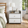 HYGGO Two-Tone Bedside Table Nightstand Light Gray White Drawers Wooden Knobs