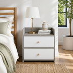 HYGGO Two-Tone Bedside Table Nightstand Light Gray White Drawers Wooden Knobs