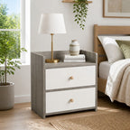 HYGGO Two-Tone Bedside Table Nightstand Light Gray White Drawers Wooden Knobs