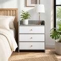 HYGGO Bedside Table Drawer Nightstand Light Gray Wood Grain 3 Drawers Wooden Knobs