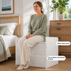 HYGGO White Minimalist Nightstand Double Drawer Bedside Table Wooden Handles Tray