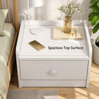 HYGGO White Minimalist Nightstand Bedside Table Triple Drawer Wooden Handles Tray