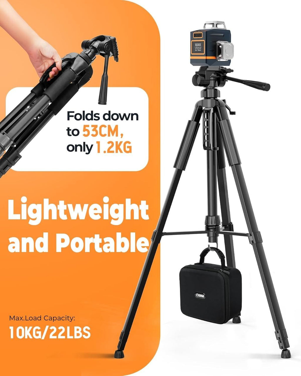 CIGMAN 59-inch Lightweight Adjustable Laser Level Tripod with 3-Way Swivel Pan Head, Bubble Level, Phone Holder, Quick Release Plate with 1/4" Screw Mount & 5/8" UNF Adapter Nut, Camera & Phone Tripod