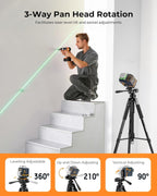 CIGMAN 59-inch Lightweight Adjustable Laser Level Tripod with 3-Way Swivel Pan Head, Bubble Level, Phone Holder, Quick Release Plate with 1/4" Screw Mount & 5/8" UNF Adapter Nut, Camera & Phone Tripod