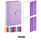 A6 Pu Leather Binder Pockets Cash Envelope Planner Notebooks - Laser Purple