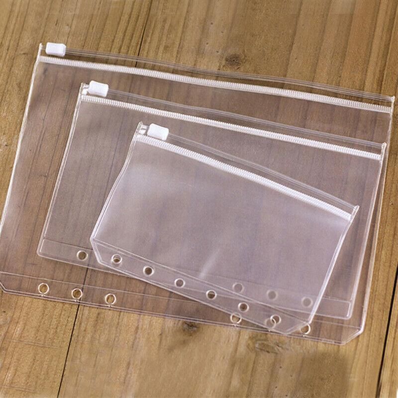 12X A5/A6/A7 Binder Pocket Zipper 6 Holes Pvc Document Filling Bags Clear Kit - A5(21*15CM)
