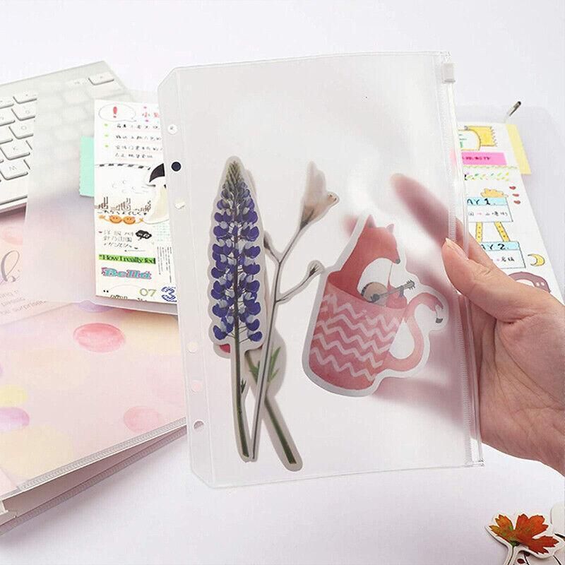 12X A5/A6/A7 Binder Pocket Zipper 6 Holes Pvc Document Filling Bags Clear Kit - A5(21*15CM)