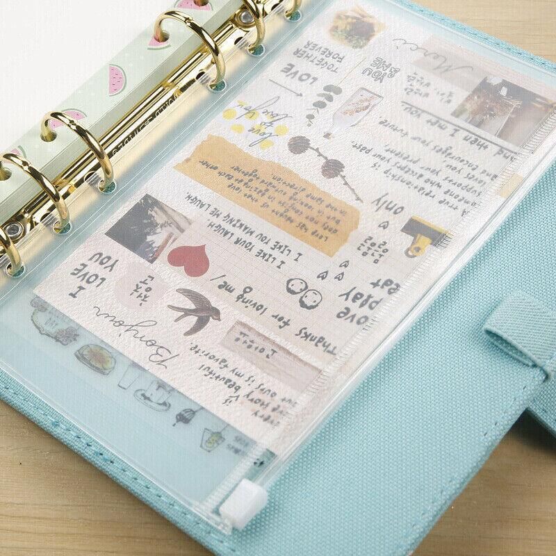 12X A5/A6/A7 Binder Pocket Zipper 6 Holes Pvc Document Filling Bags Clear Kit - A7(13*9CM)