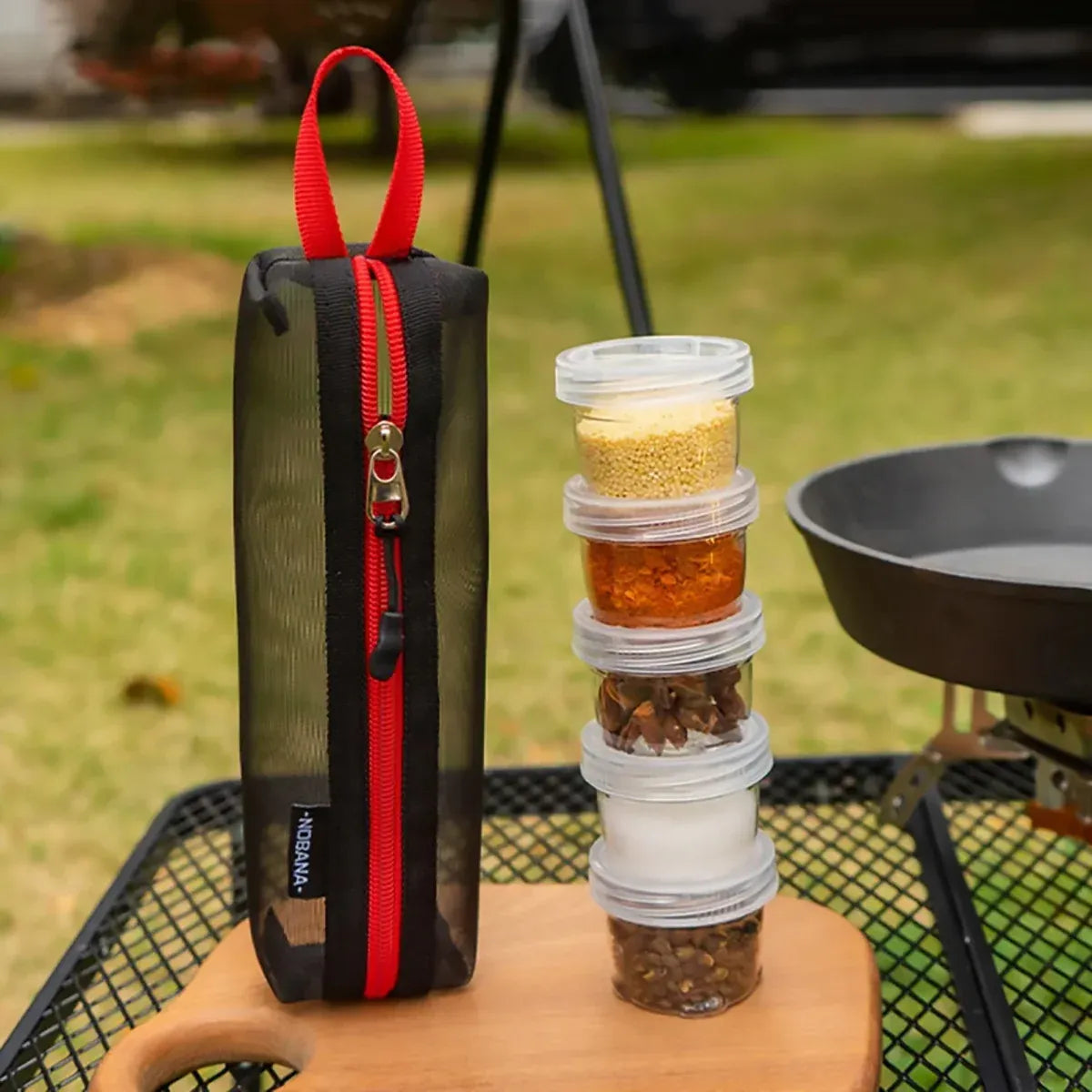 5PCS Outdoor Camping Spice Container Set Travel BBQ Seasoning Storage Box Use - Black